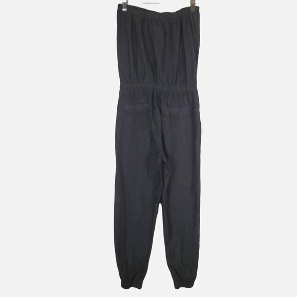579 Small Strapless black Denim Jumpsuit Lightweight‎ Faux Buttons Jogger Pullon - Picture 11 of 11